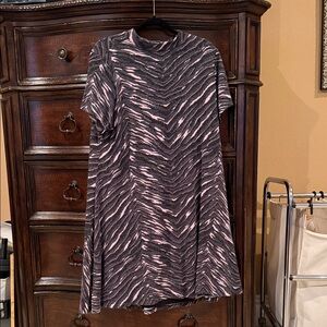 Pink Grey and Black Zebra Patterned Sweater Dress
